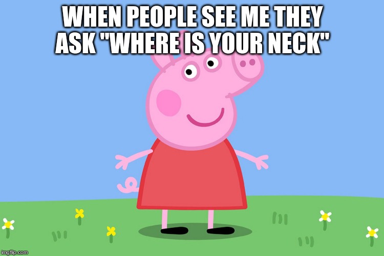Peppa Pig | WHEN PEOPLE SEE ME THEY ASK "WHERE IS YOUR NECK" | image tagged in peppa pig | made w/ Imgflip meme maker