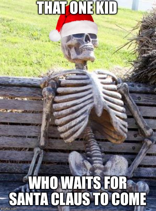 There’s always that one person. Every December, Every year. | THAT ONE KID; WHO WAITS FOR SANTA CLAUS TO COME | image tagged in memes,waiting skeleton,christmas,santa claus,santa | made w/ Imgflip meme maker