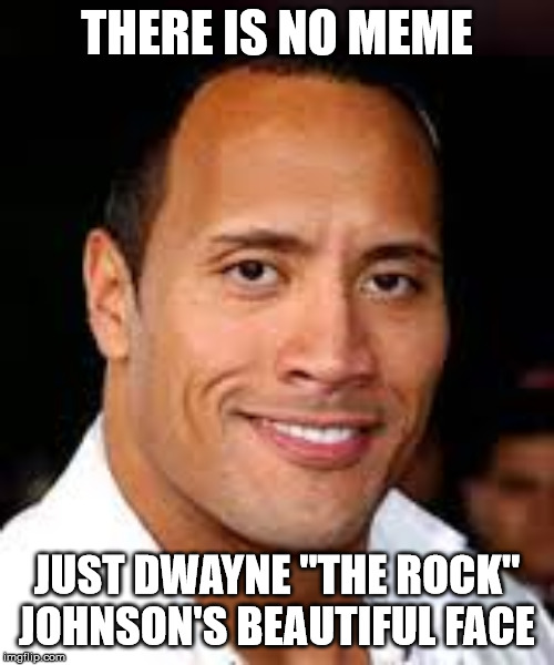 dwayne "the rock" johnson | THERE IS NO MEME; JUST DWAYNE "THE ROCK" JOHNSON'S BEAUTIFUL FACE | image tagged in dwayne the rock johnson | made w/ Imgflip meme maker