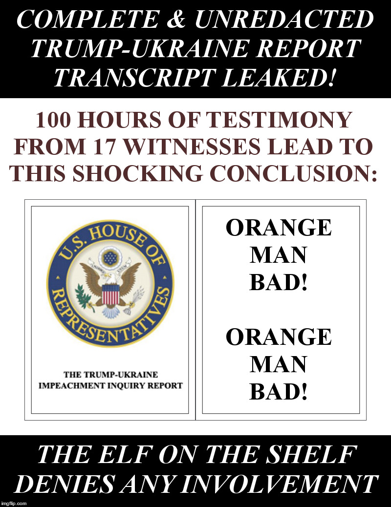 Trump-Ukraine Report Leaked Transcript! | image tagged in trump,ukraine,democrats,impeachment,witch hunt | made w/ Imgflip meme maker
