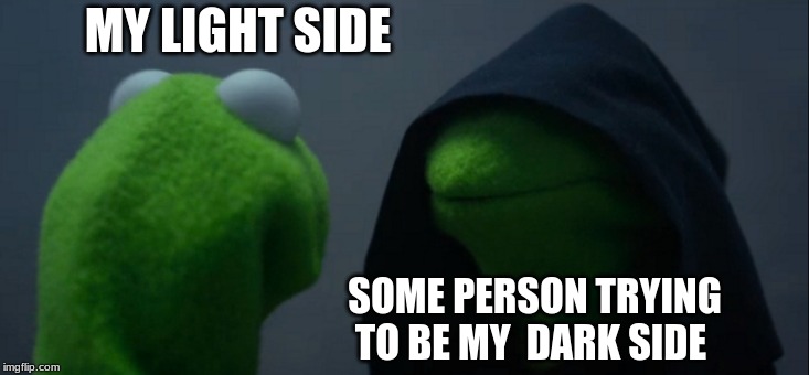 Evil Kermit Meme | MY LIGHT SIDE; SOME PERSON TRYING TO BE MY  DARK SIDE | image tagged in memes,evil kermit | made w/ Imgflip meme maker