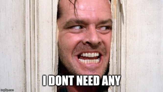 The Shining | I DONT NEED ANY | image tagged in the shining | made w/ Imgflip meme maker