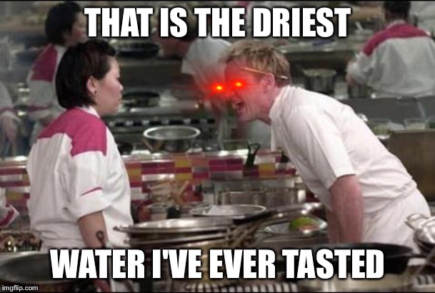 Angry Chef Gordon Ramsay Meme | THAT IS THE DRIEST; WATER I'VE EVER TASTED | image tagged in memes,angry chef gordon ramsay | made w/ Imgflip meme maker