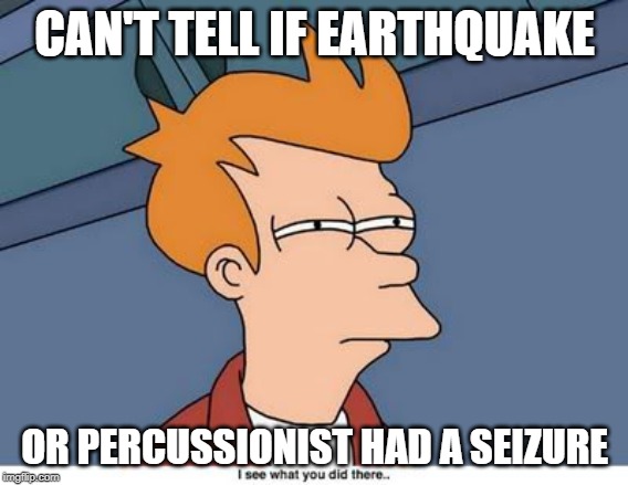 Cant tell | CAN'T TELL IF EARTHQUAKE; OR PERCUSSIONIST HAD A SEIZURE | image tagged in cant tell | made w/ Imgflip meme maker
