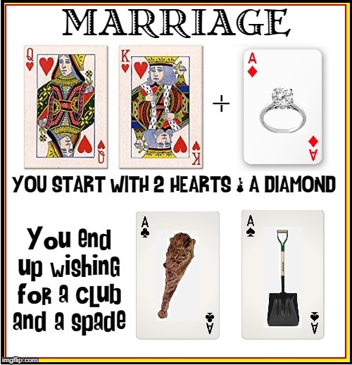 Ah... Marriage | image tagged in vince vance,deck of cards,diamond,spade,club,hearts | made w/ Imgflip meme maker