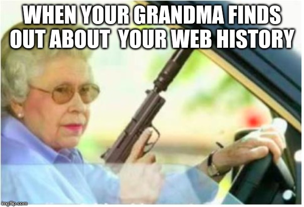 grandma gun weeb killer | WHEN YOUR GRANDMA FINDS OUT ABOUT  YOUR WEB HISTORY | image tagged in grandma gun weeb killer | made w/ Imgflip meme maker