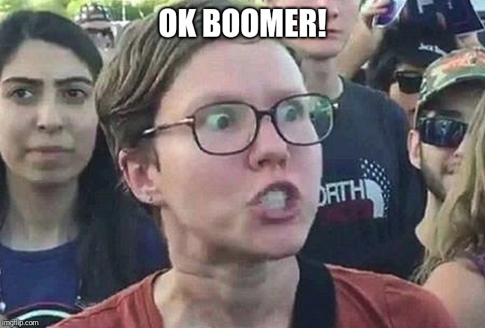 Triggered Liberal | OK BOOMER! | image tagged in triggered liberal | made w/ Imgflip meme maker