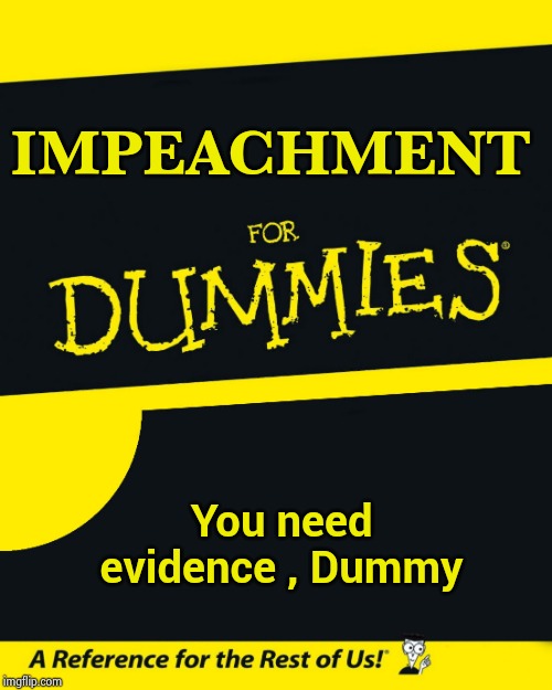Opinions and hearsay won't cut it | IMPEACHMENT; You need evidence , Dummy | image tagged in for dummies,evidence,well yes but actually no,coup attempt,trump 2016,still does his job | made w/ Imgflip meme maker