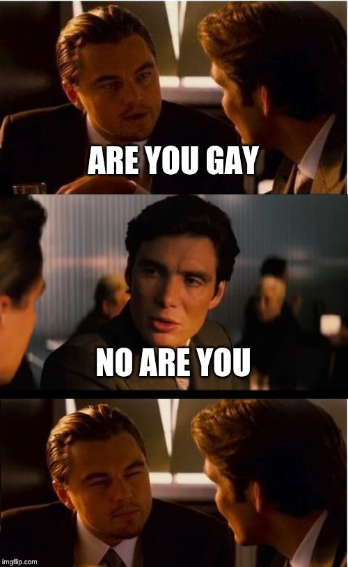 Inception | ARE YOU GAY; NO ARE YOU | image tagged in memes,inception | made w/ Imgflip meme maker