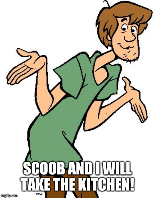 Shaggy from Scooby Doo | SCOOB AND I WILL TAKE THE KITCHEN! | image tagged in shaggy from scooby doo | made w/ Imgflip meme maker