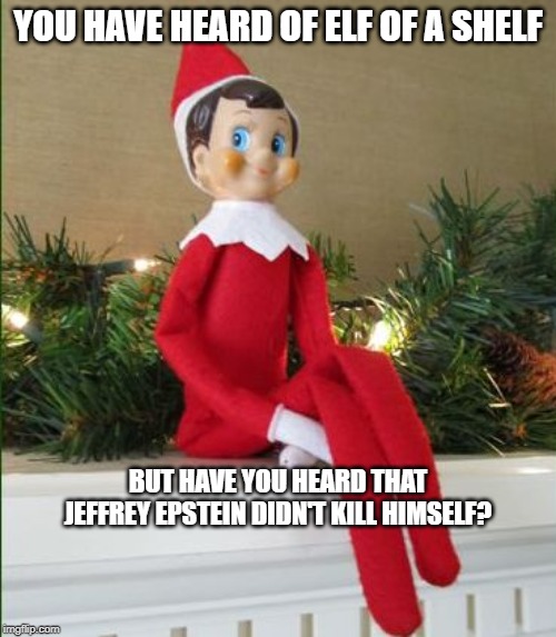 Epstein on a Shelf | YOU HAVE HEARD OF ELF OF A SHELF; BUT HAVE YOU HEARD THAT JEFFREY EPSTEIN DIDN'T KILL HIMSELF? | image tagged in elf on a shelf,jeffrey epstein,epstein,suicide | made w/ Imgflip meme maker