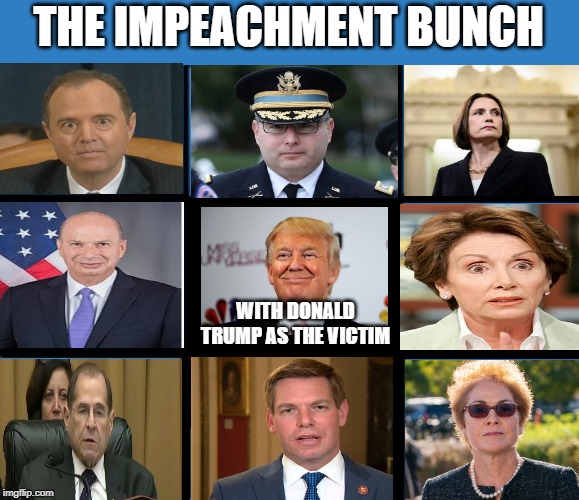 Here's the Story... | THE IMPEACHMENT BUNCH; WITH DONALD TRUMP AS THE VICTIM | image tagged in brady bunch squares | made w/ Imgflip meme maker