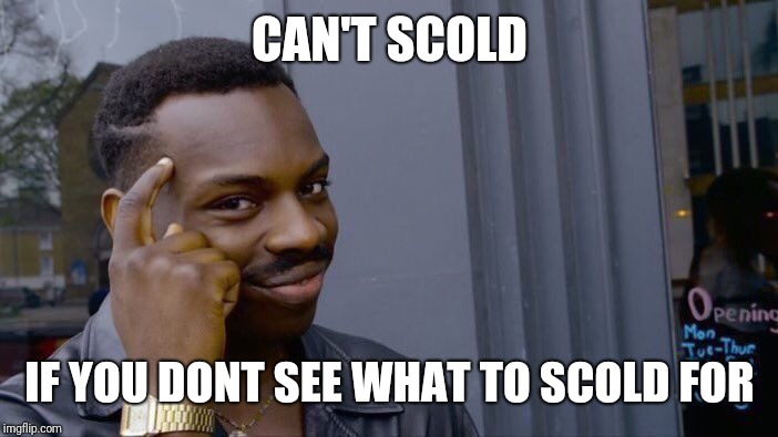 Roll Safe Think About It Meme | CAN'T SCOLD IF YOU DONT SEE WHAT TO SCOLD FOR | image tagged in memes,roll safe think about it | made w/ Imgflip meme maker