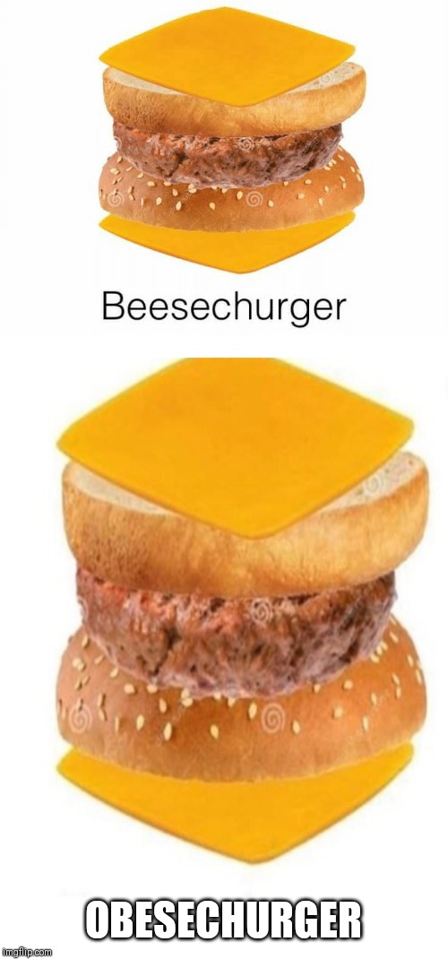 Besechurger versus Obesechurger | OBESECHURGER | image tagged in burger,hamburger,cheeseburger | made w/ Imgflip meme maker