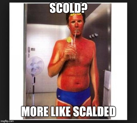 Sun burn | SCOLD? MORE LIKE SCALDED | image tagged in sun burn | made w/ Imgflip meme maker