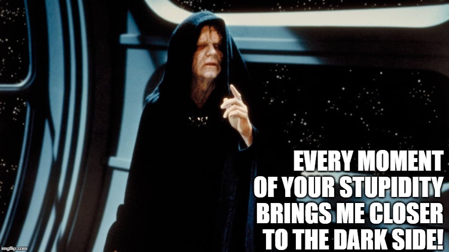 Every Moment of Stupidity | EVERY MOMENT OF YOUR STUPIDITY BRINGS ME CLOSER TO THE DARK SIDE! | image tagged in a sith note from palpatine,stupidity | made w/ Imgflip meme maker