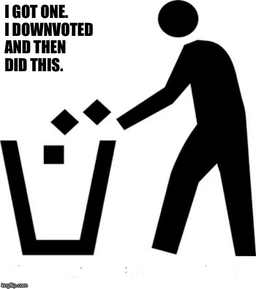 I GOT ONE.  
I DOWNVOTED 
AND THEN 
DID THIS. | made w/ Imgflip meme maker