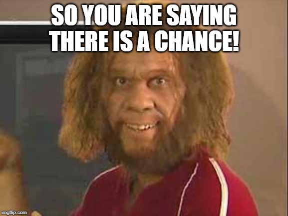 caveman | SO YOU ARE SAYING THERE IS A CHANCE! | image tagged in caveman | made w/ Imgflip meme maker