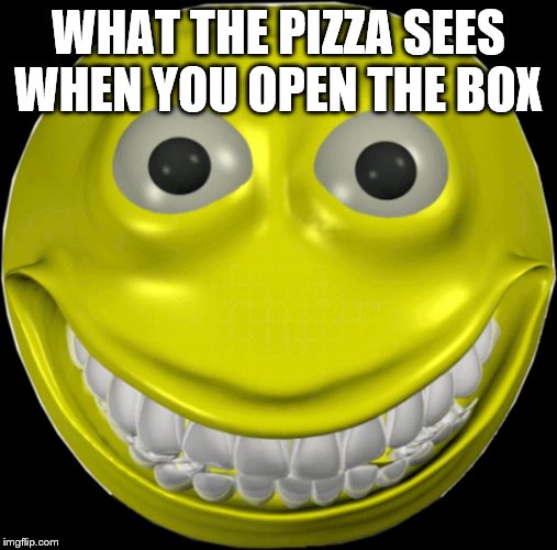 what the pizza sees when you open the box | WHAT THE PIZZA SEES WHEN YOU OPEN THE BOX | image tagged in emoji | made w/ Imgflip meme maker