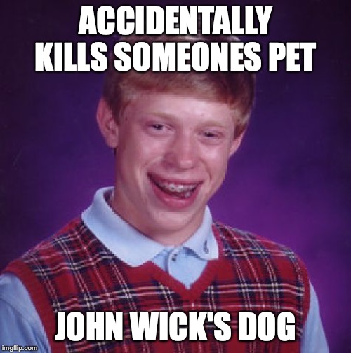 Unlucky Brian | ACCIDENTALLY KILLS SOMEONES PET; JOHN WICK'S DOG | image tagged in unlucky brian | made w/ Imgflip meme maker