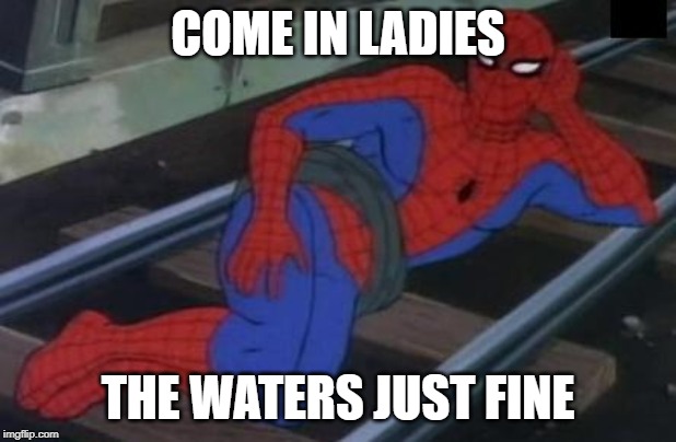 Sexy Railroad Spiderman | COME IN LADIES; THE WATERS JUST FINE | image tagged in memes,sexy railroad spiderman,spiderman | made w/ Imgflip meme maker