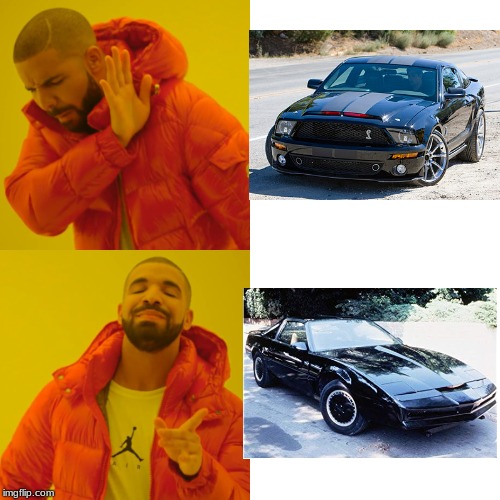 choosing a car | image tagged in memes,drake hotline bling,knight rider,cars | made w/ Imgflip meme maker