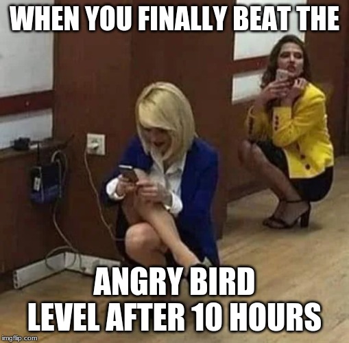 the sitter | WHEN YOU FINALLY BEAT THE; ANGRY BIRD LEVEL AFTER 10 HOURS | image tagged in the sitter | made w/ Imgflip meme maker