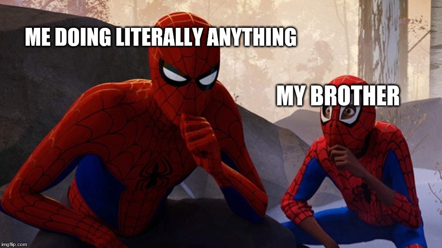Spider-verse Meme | ME DOING LITERALLY ANYTHING; MY BROTHER | image tagged in spider-verse meme | made w/ Imgflip meme maker