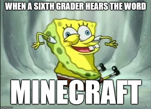 sixth graders are sad | WHEN A SIXTH GRADER HEARS THE WORD; MINECRAFT | image tagged in i've been waiting for you | made w/ Imgflip meme maker