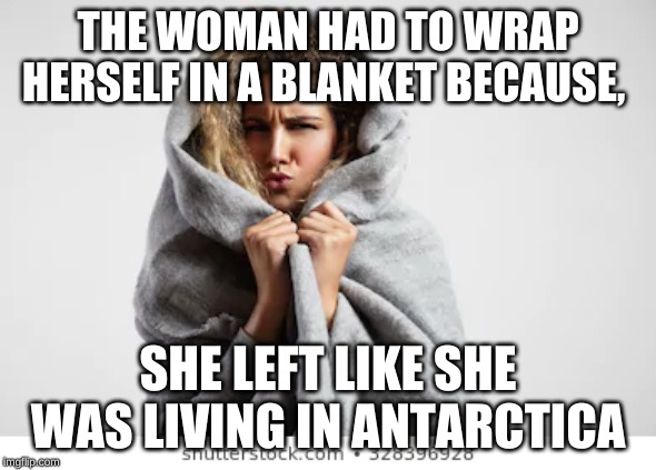 Figurative Language | THE WOMAN HAD TO WRAP HERSELF IN A BLANKET BECAUSE, SHE LEFT LIKE SHE WAS LIVING IN ANTARCTICA | image tagged in school meme | made w/ Imgflip meme maker