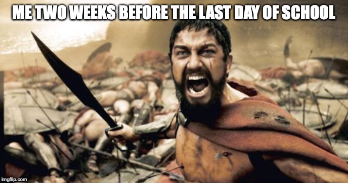 Sparta Leonidas Meme | ME TWO WEEKS BEFORE THE LAST DAY OF SCHOOL | image tagged in memes,sparta leonidas | made w/ Imgflip meme maker