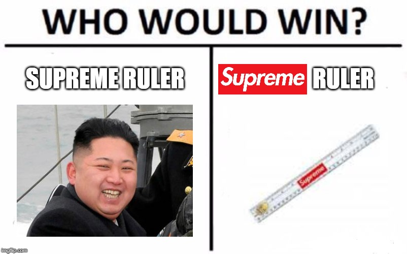 supreme ruler | SUPREME RULER; RULER | image tagged in memes,who would win,kim jong un,supreme,ruler,funny | made w/ Imgflip meme maker