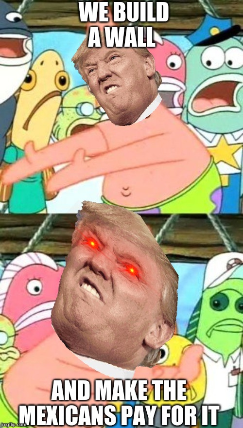 Put It Somewhere Else Patrick |  WE BUILD A WALL; AND MAKE THE MEXICANS PAY FOR IT | image tagged in memes,put it somewhere else patrick | made w/ Imgflip meme maker
