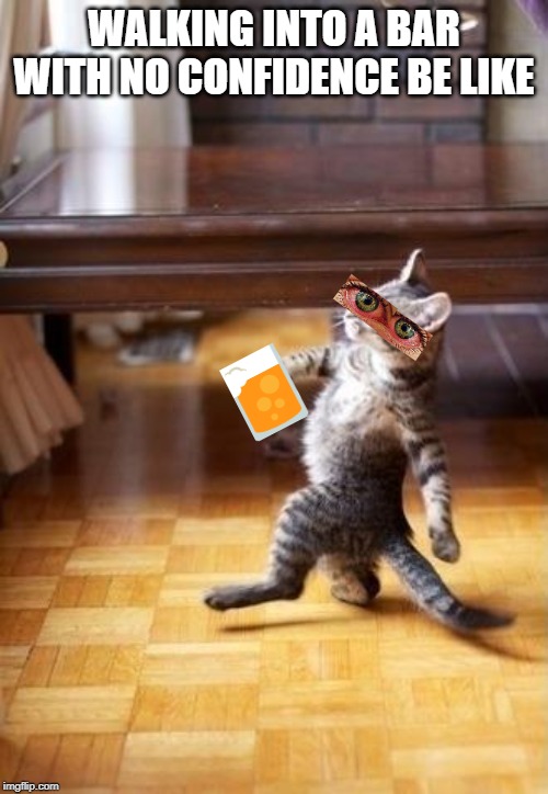 Cool Cat Stroll Meme | WALKING INTO A BAR WITH NO CONFIDENCE BE LIKE | image tagged in memes,cool cat stroll | made w/ Imgflip meme maker