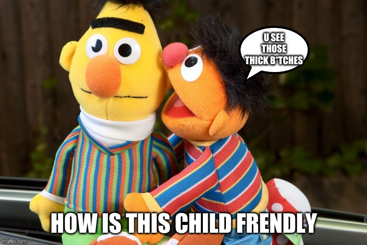 sesame street whisper | U SEE THOSE THICK B*TCHES; HOW IS THIS CHILD FRENDLY | image tagged in sesame street whisper | made w/ Imgflip meme maker