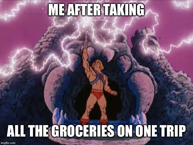 HeMan |  ME AFTER TAKING; ALL THE GROCERIES ON ONE TRIP | image tagged in heman,funny memes,funny,memes,meme | made w/ Imgflip meme maker