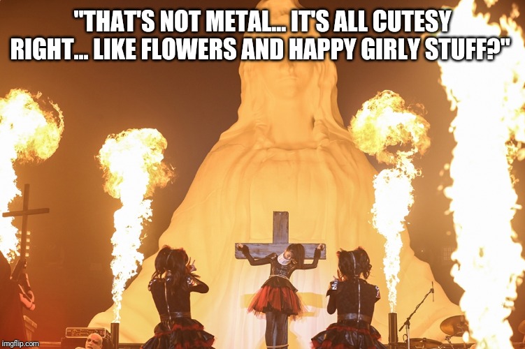 "THAT'S NOT METAL... IT'S ALL CUTESY RIGHT... LIKE FLOWERS AND HAPPY GIRLY STUFF?" | made w/ Imgflip meme maker