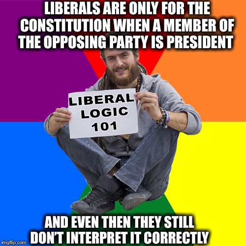 Liberal Logic 101 | LIBERALS ARE ONLY FOR THE CONSTITUTION WHEN A MEMBER OF THE OPPOSING PARTY IS PRESIDENT; AND EVEN THEN THEY STILL DON’T INTERPRET IT CORRECTLY | image tagged in liberal logic 101,liberal logic,liberal hypocrisy,constitution,obama,trump | made w/ Imgflip meme maker