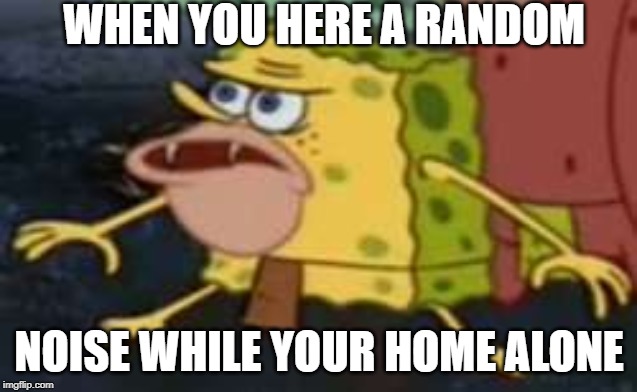 Spongegar Meme | WHEN YOU HERE A RANDOM; NOISE WHILE YOUR HOME ALONE | image tagged in memes,spongegar | made w/ Imgflip meme maker
