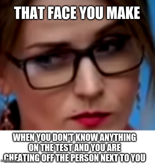 If your not cheating your not trying am I right | THAT FACE YOU MAKE; WHEN YOU DON'T KNOW ANYTHING ON THE TEST AND YOU ARE CHEATING OFF THE PERSON NEXT TO YOU | image tagged in face | made w/ Imgflip meme maker