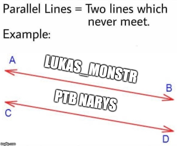 Parallel Lines | LUKAS_MONSTR; PTB NARYS | image tagged in parallel lines | made w/ Imgflip meme maker