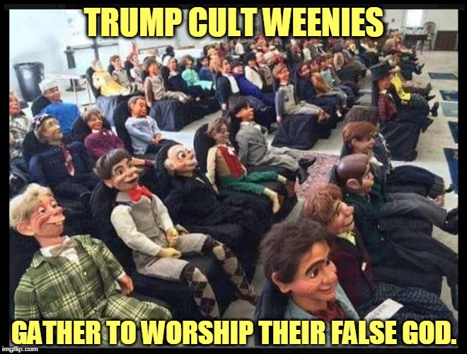 If you want respect, stop doing dumb stuff. | TRUMP CULT WEENIES; GATHER TO WORSHIP THEIR FALSE GOD. | image tagged in trump,trump cult weenies,worship,dummies | made w/ Imgflip meme maker