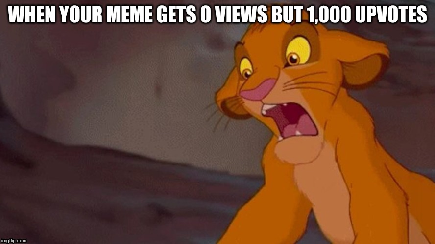Say whaaat | WHEN YOUR MEME GETS O VIEWS BUT 1,000 UPVOTES | image tagged in say what,simba meme | made w/ Imgflip meme maker