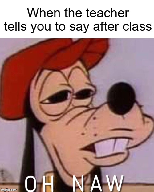 no no nooo | When the teacher tells you to say after class | image tagged in oh naw,funny,memes,class,goofy | made w/ Imgflip meme maker