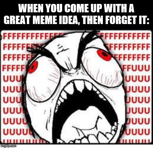 FUUUUUUU | WHEN YOU COME UP WITH A GREAT MEME IDEA, THEN FORGET IT: | image tagged in fuuuuuuu | made w/ Imgflip meme maker
