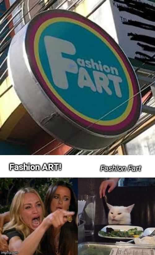 Fashion ART! Fashion Fart | image tagged in memes,woman yelling at cat | made w/ Imgflip meme maker