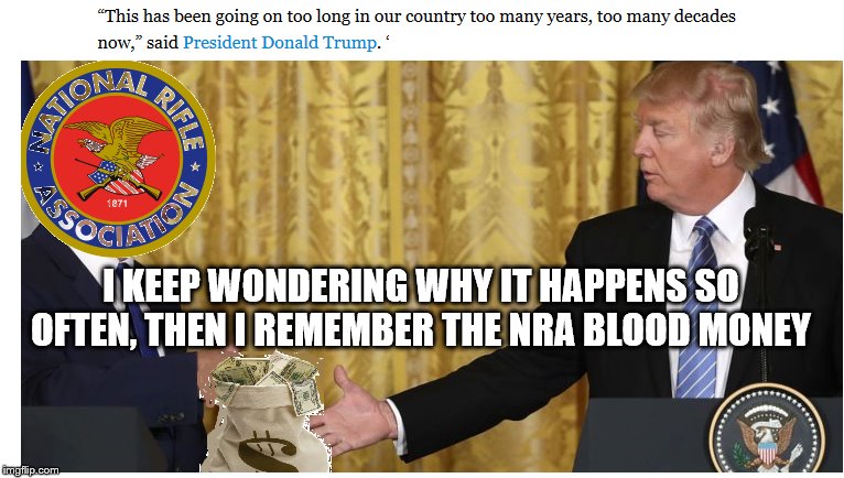 I KEEP WONDERING WHY IT HAPPENS SO OFTEN, THEN I REMEMBER THE NRA BLOOD MONEY | made w/ Imgflip meme maker