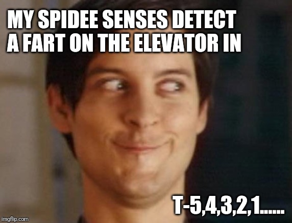 Spiderman Peter Parker Meme | MY SPIDEE SENSES DETECT A FART ON THE ELEVATOR IN; T-5,4,3,2,1...... | image tagged in memes,spiderman peter parker | made w/ Imgflip meme maker