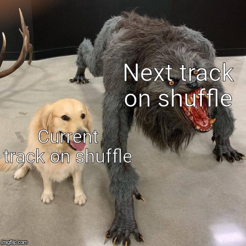 Parkour! | Next track on shuffle; Current track on shuffle | image tagged in dog and beast,memes,music | made w/ Imgflip meme maker