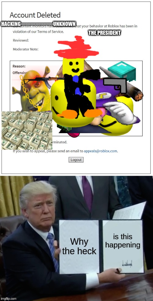 When you try you best | HACKING--------------------UNKNOWN; THE PRESIDENT | image tagged in banned from roblox | made w/ Imgflip meme maker